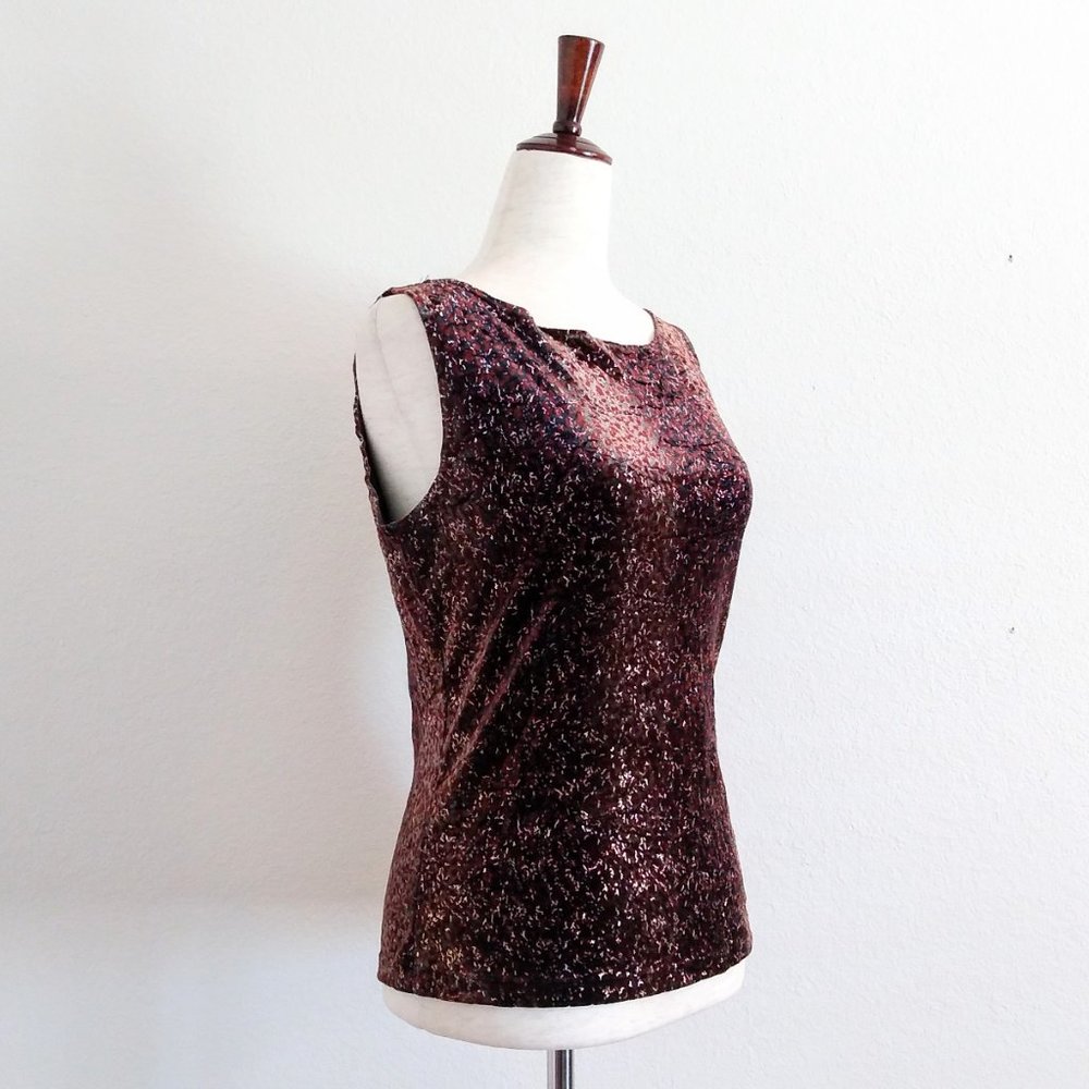 90s Vintage Rave Metallic Brown Velvet Sleeveless Top